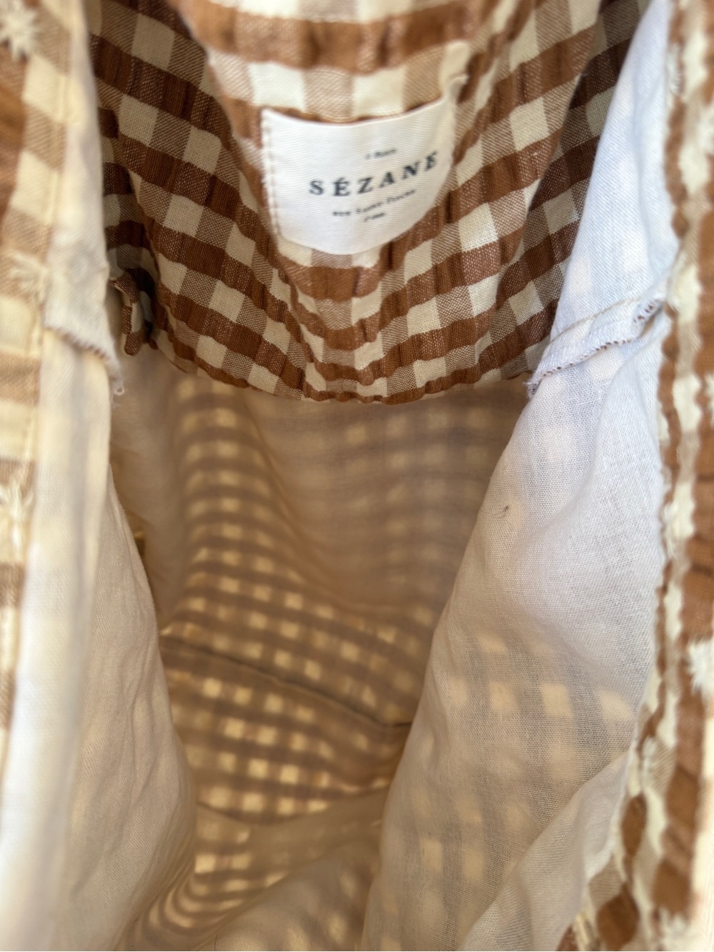 Sézane Brown and White Gingham Tote - Picture 4 of 4